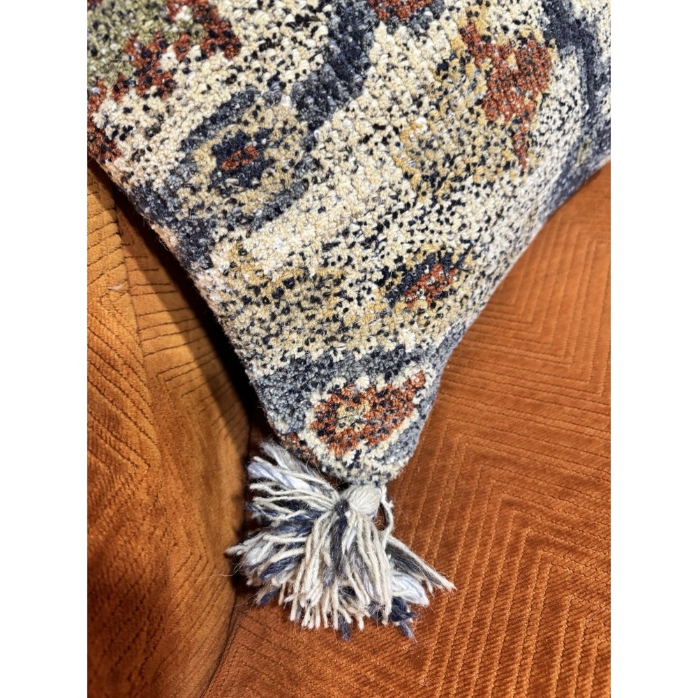 Kilim Throw Pillow 18x18 GrandinRoad Tassel Blue Rust Cream Down Insert Boho Dec - Picture 3 of 9